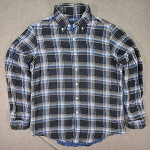 Ralph Lauren Flannel Shirt Mens L Black Blue Plaid Long Sleeve Button‎ Up Casual